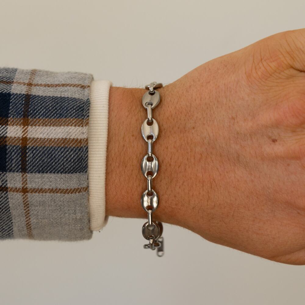 Silver Stainless Steel Oval Link Bracelet - Picture 10 of 11
